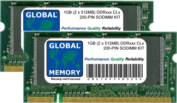 1GB (2 x 512MB) DDR 266/333/400MHz 200-PIN SODIMM MEMORY RAM KIT FOR TOSHIBA LAPTOPS/NOTEBOOKS